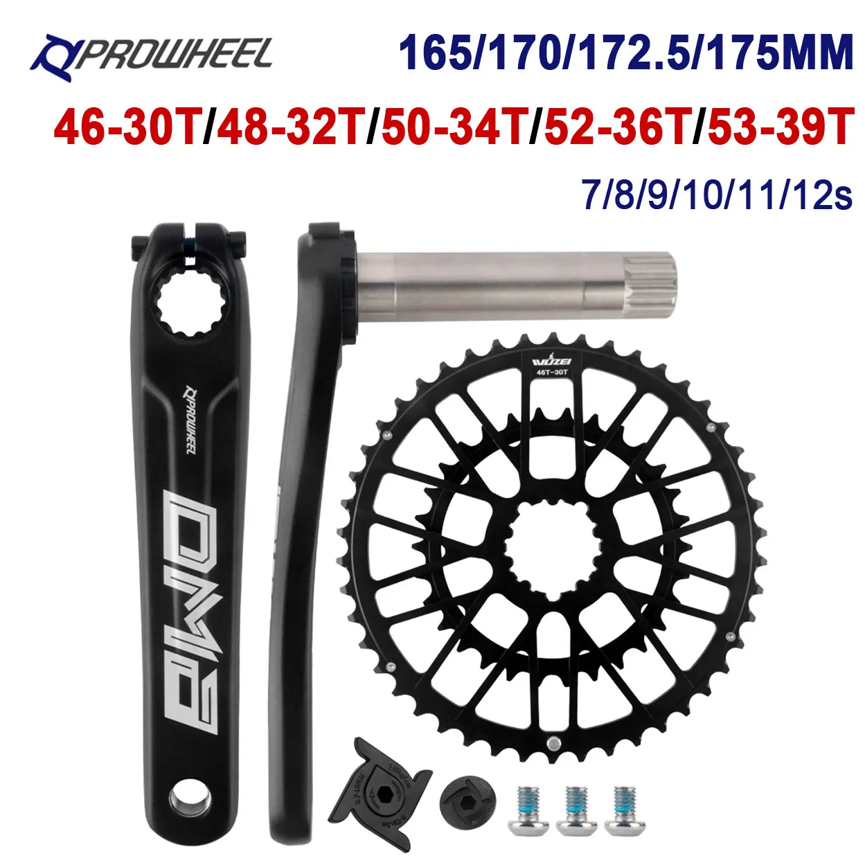 

Prowheel Road Bike Crankset 165 170 172.5 175mm Double Chainring Bicycle Crank 46/30T 52/36T 53/39T Chainwheel for Shimano R7000
