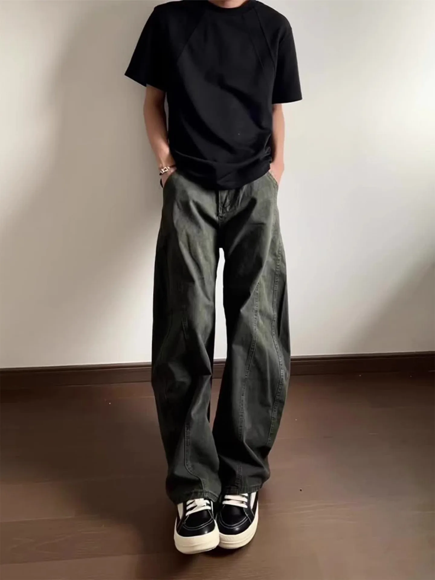 American Sle Men's Slim Fit Stretchy Jeans Summer High Street Micro Flare Pants Casual Straight Leg Jeans Youth Faion