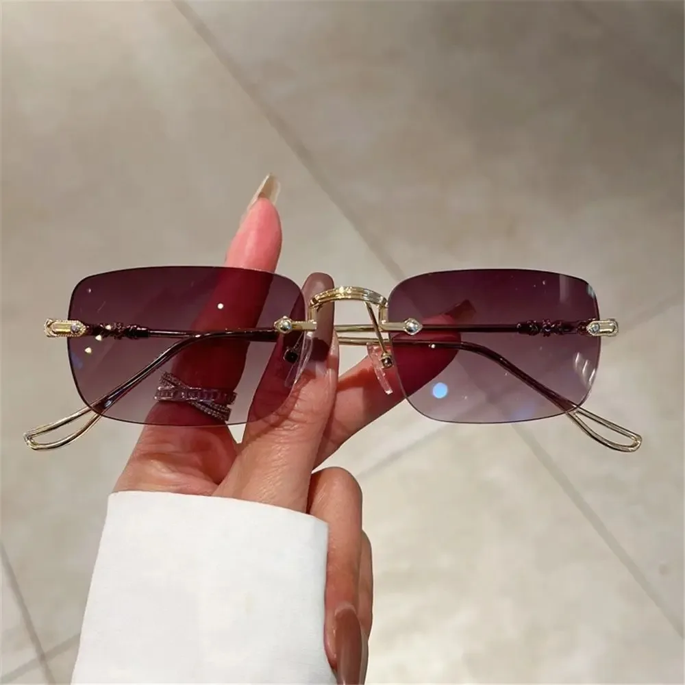 Rimless Rectangle Sunglasses Men Women 2024 Fashion New in Vintage Shades Eyewear Brand Design Ocean Lenses Sun Glasses