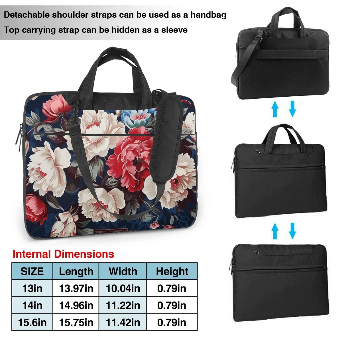 Sacoche pour ordinateur portable rouge et blanc, motif imprimé fleur de pivoine, mallette ultra-mince à la mode, sac à bandoulière portable, 13 14 15,6 pouces