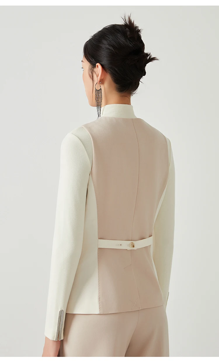 K2548W Damen Ärmellose Weste aus Wollmischung mit V-Ausschnitt und Knopfleiste, tailliert, für Büro, als Layering-Oberteil – Detail 12