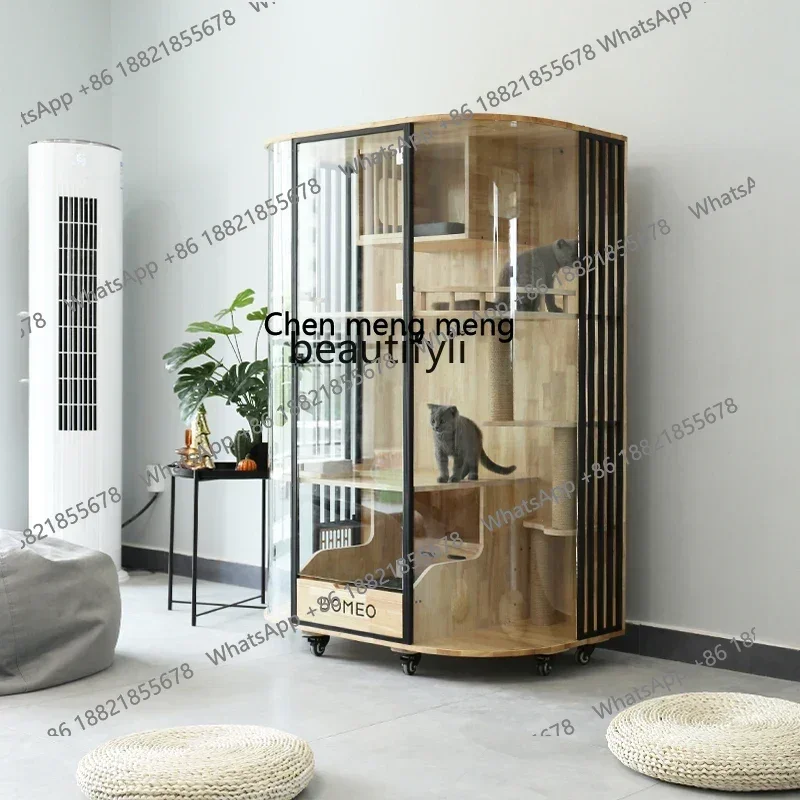 k182 Curved panoramic cat villa glass transparent luxury solid wood cat cabinet cat coffee display cabinet