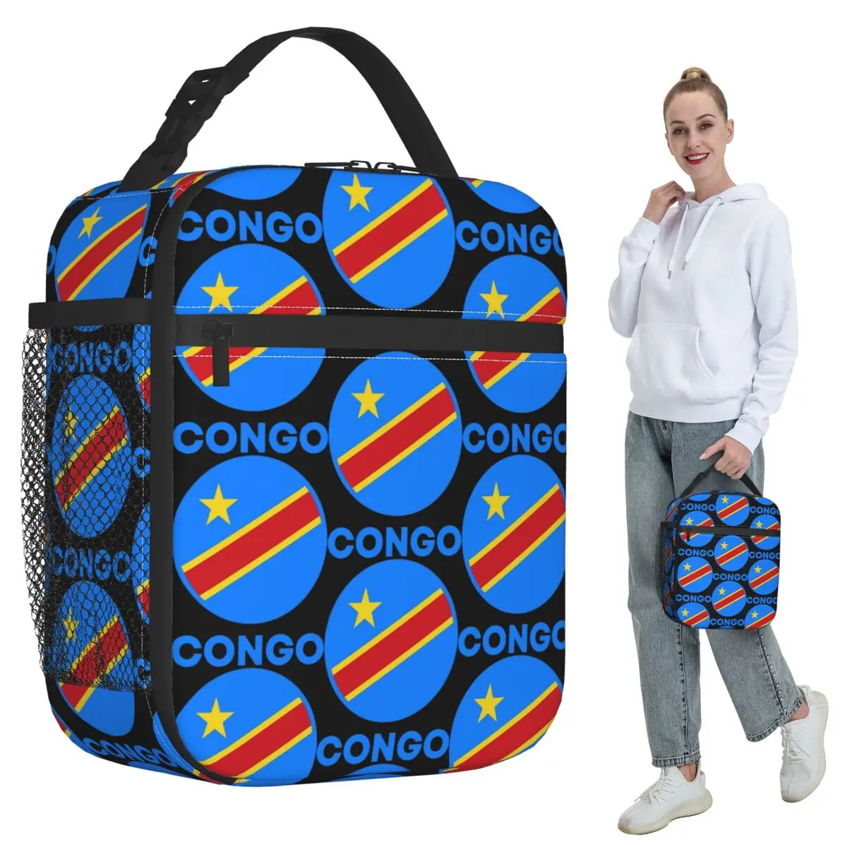 

Флаг Конго Киншаса Флаг Зера Изолированная сумка для обеда для детей Школьный холодильник Термальная коробка для еды Большая сумка для обеда Контейнер