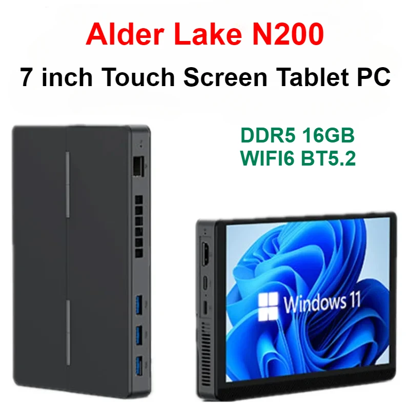 SZBOX 7 inch Alder Lake N200 Mini PC Windows 11 DDR5 16GB 500GB SSD Touch Screen Tablet WiFi6 BT5.2 Desktop Pocket Computer