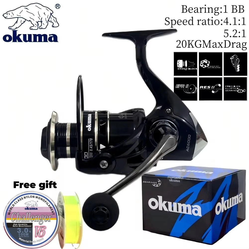 okuma flagship drum ocean fishing reel spinning reel ac 200010000 series 20kg max drag relacao de velocidade de 411 521 linha de pesca livre 01