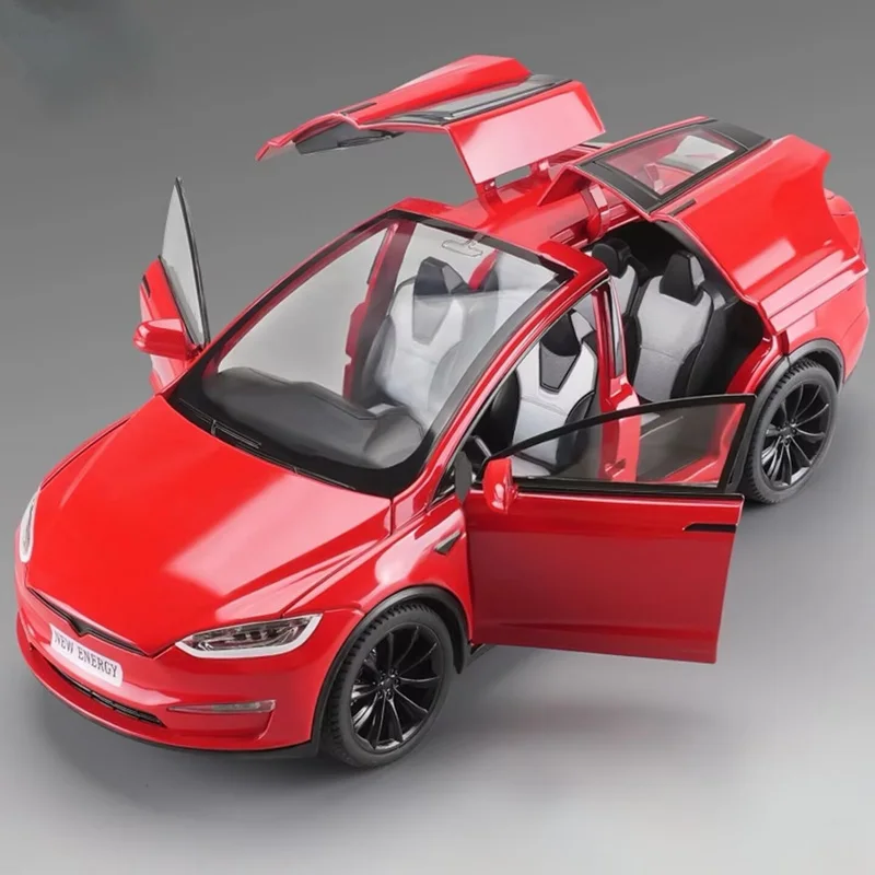 

НОВЫЙ 1:24 2025 TESL Model X, модель автомобиля из сплава, литая под давлением, металлическая модель автомобиля, имитация звука и света, коллекция детских игрушек в подарок