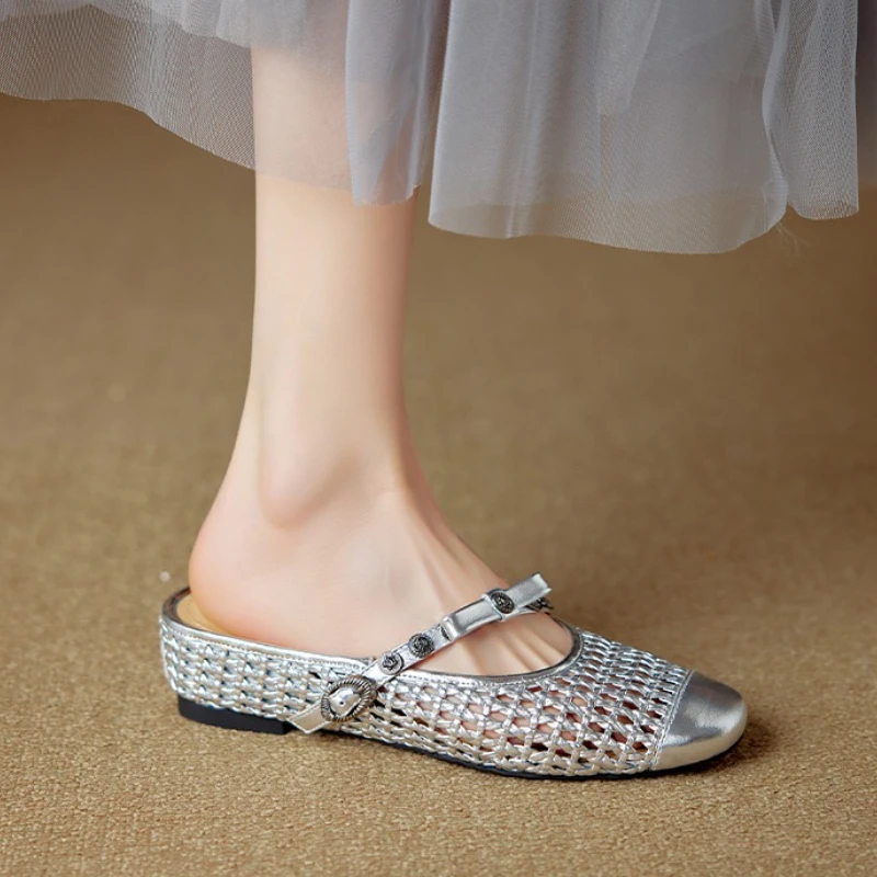 

Новинка 2023 года, летние женские туфли без шнуровки Мэри Джейн из коровьей кожи с плетеной микрофиброй в стиле пэчворк, милые туфли на плоской подошве на круглом низком каблуке 3 см