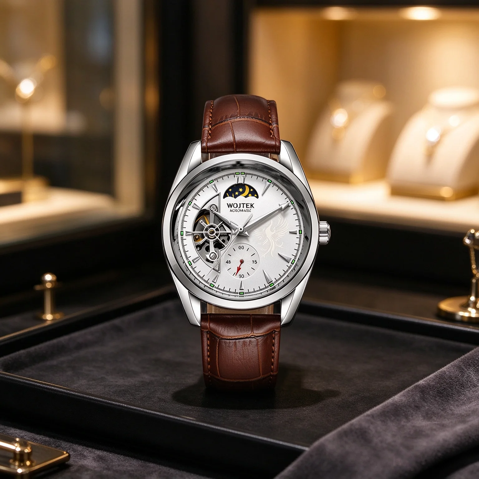 WOJTEK 709 Men Automatic Mechanical Watch Waterproof Luminous Hollow Wristwatch Leisure  Watch Birthday Gift for Men