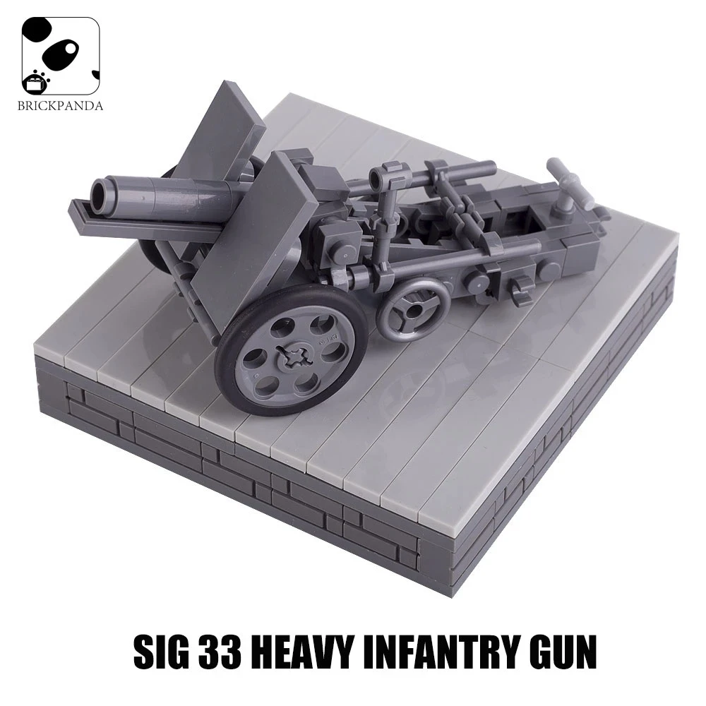 WW2 Germany SIG33 Heavy Gun Building Blocks MOC Military Cannon Artillery Weapons Army Soldiers Figures Mini Bricks DIY Toys Kid