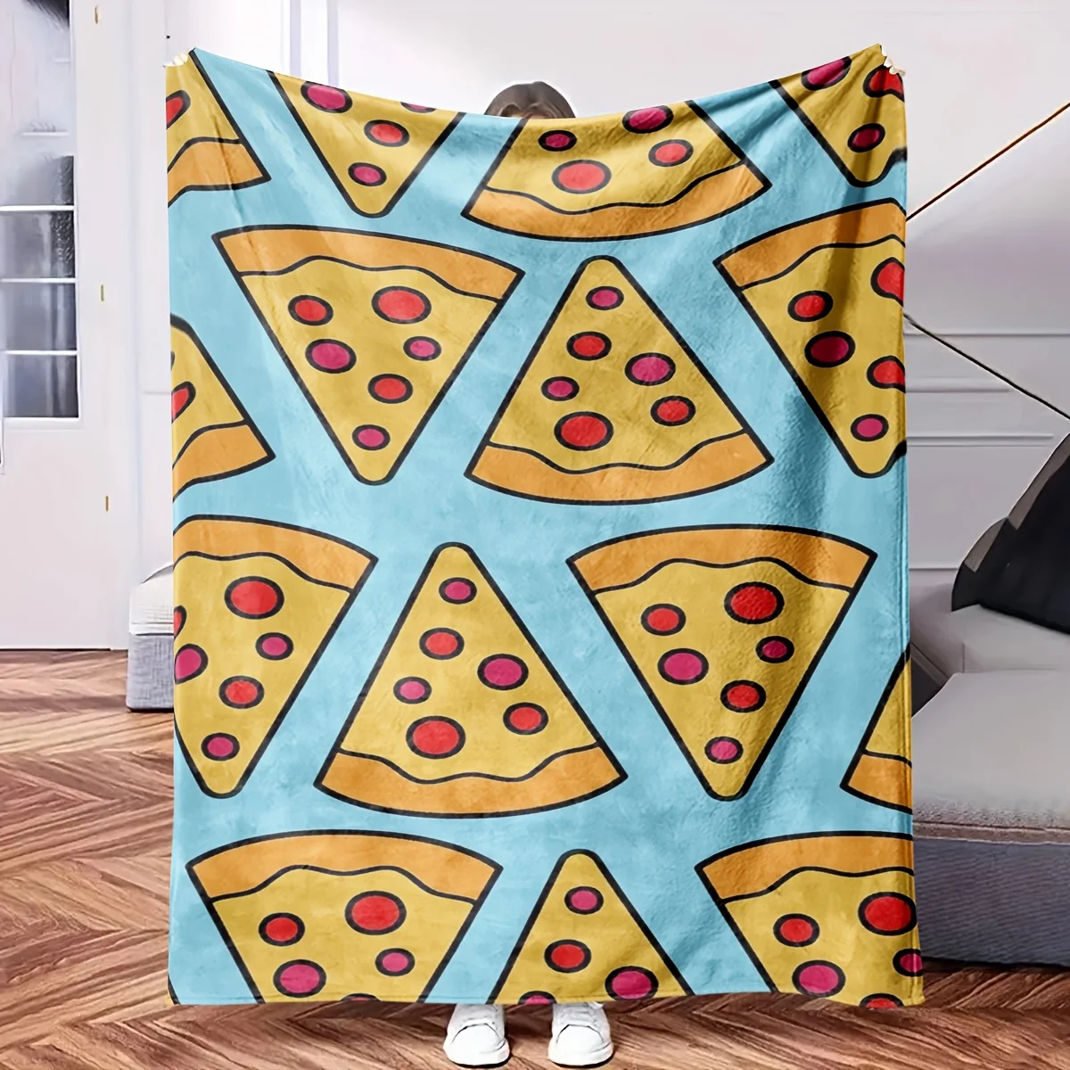 Cute Pizza Slice Pattern Throw Blanket Plush Fuzzy Picnic Couch Decorative Sofa Throw for Kids Baby Living Room Decor