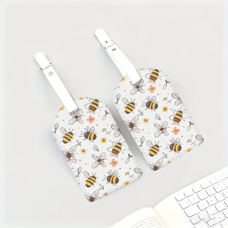 Cute Bee Luggage Tag Bee Honeycomb Design Travel Id Tag Bags Boarding Pass Adorable Bee Hexagon Pattern for Airplane Travelers