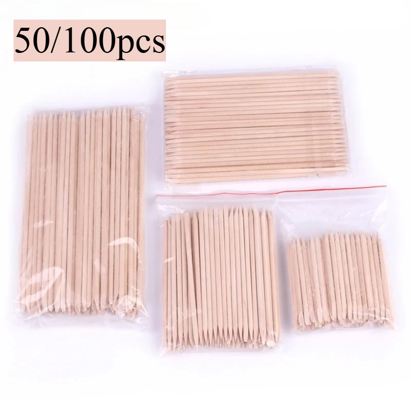 

50/100pcs Wood Stick Cuticle Pusher Remover Orange Wooden Chopsticks for Manicure Pedicure Cuticle Removal Dual-end Nail Art Too
