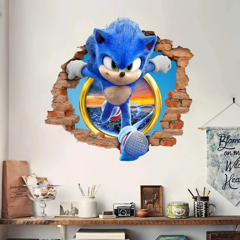 Pegatina de pared de Sonic DIY para habitación de niños, decoración de grafiti 3D, pegatina de juego de dibujos animados desmontable, regalo de PVC,