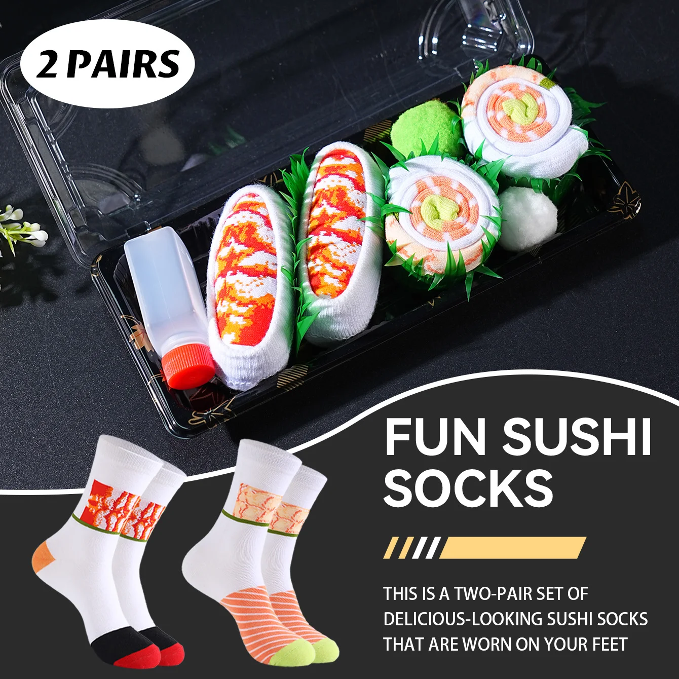 2 pairs of unisex mid-calf socks in a novelty and interesting salmon-themed gift box, creative socks with a fashionable and trendy style, comfortable and breathable, suitable for parties, casual wear, Valentine's Day, Halloween, birthdays, Christmas, New Year, Thanksgiving, autumn and winter, all-season styles, creative gift box