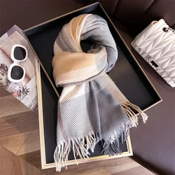 Female Fashion Scarf Korean Version Everything with British Classic Checker Thickened Students Autumn Winter Neck Warm Scarves