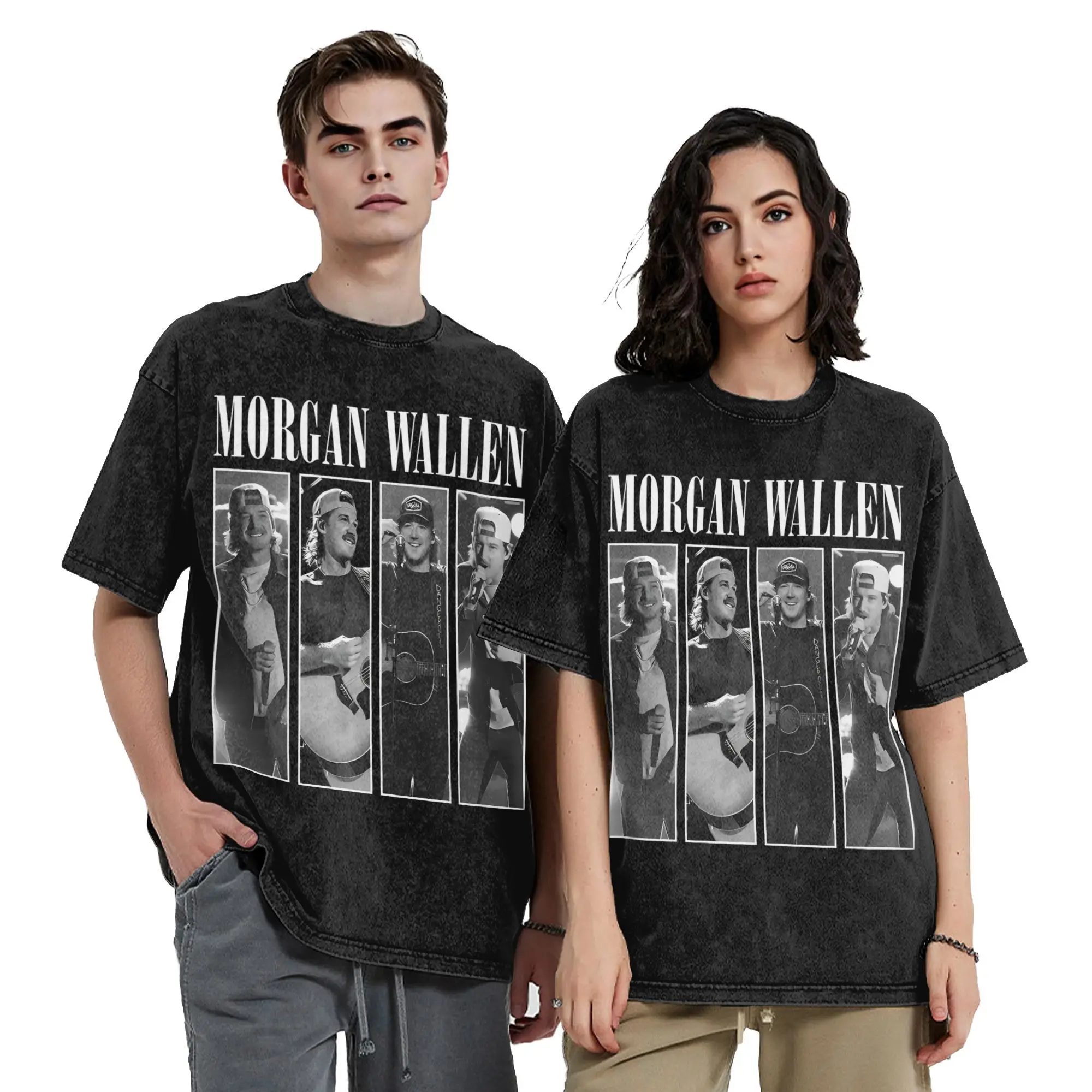 

Men Women Morgan Wallen 2025 Tour Vintage Washed T Shirt Country Music Pure Cotton Clothing Humorous Round Neck Tees T-Shirts