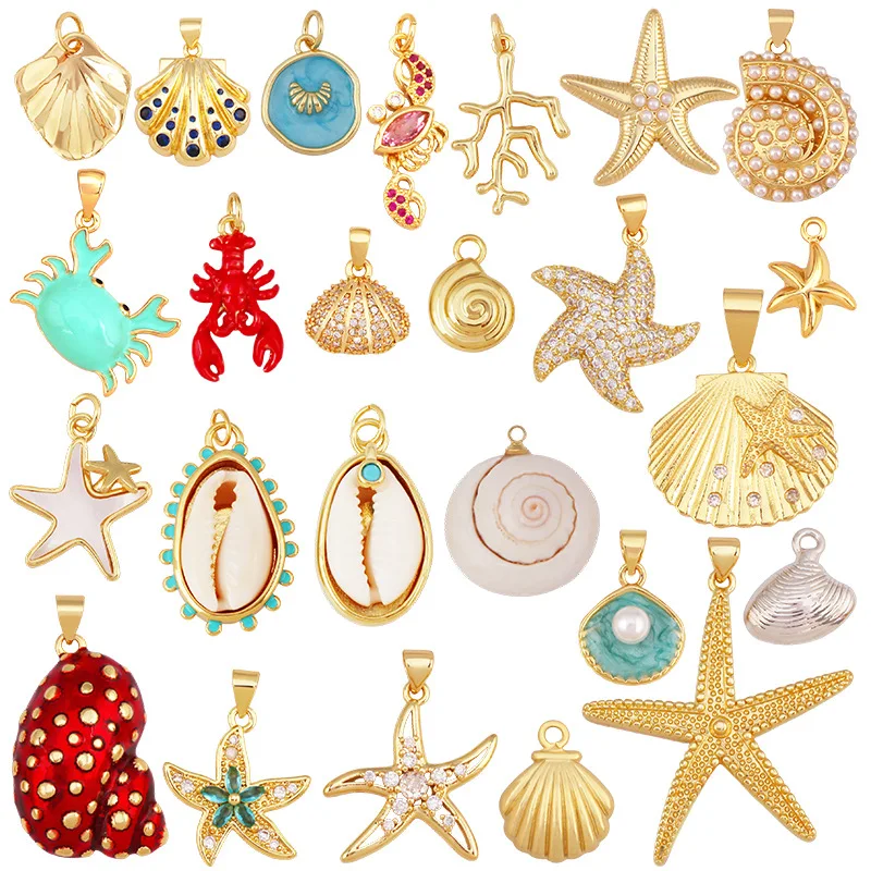 المحيط الحيوان سحر قلادة للقلادة ، العصرية جراد البحر قذيفة كراب نجم البحر Ins نمط مجوهرات العثور على مكونات لوازم R07