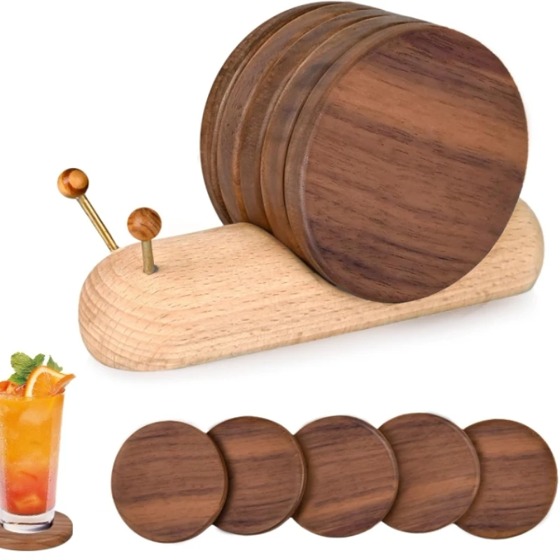 Funny Tea Coasters with Snail Holders-Wood Coasters for Drinks,Drink Coasters for Coffee Tables Protection,Housewarming Gift