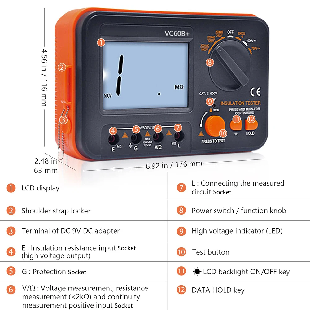 For Electrical Equipment AC DC Voltmeter Digital Insulation Tester For Insulation Assessment Gray AC DC Tester