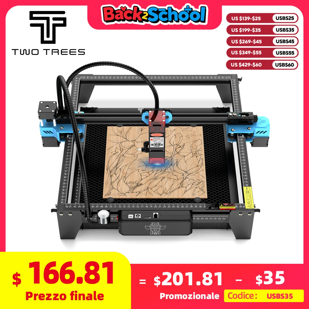 

TwoTrees TTS-10 Pro Laser Engraver Stainless Steel Engraving Machine DIY Woodwork Cutting Machine 445±5nm Blue Light Cnc Machine