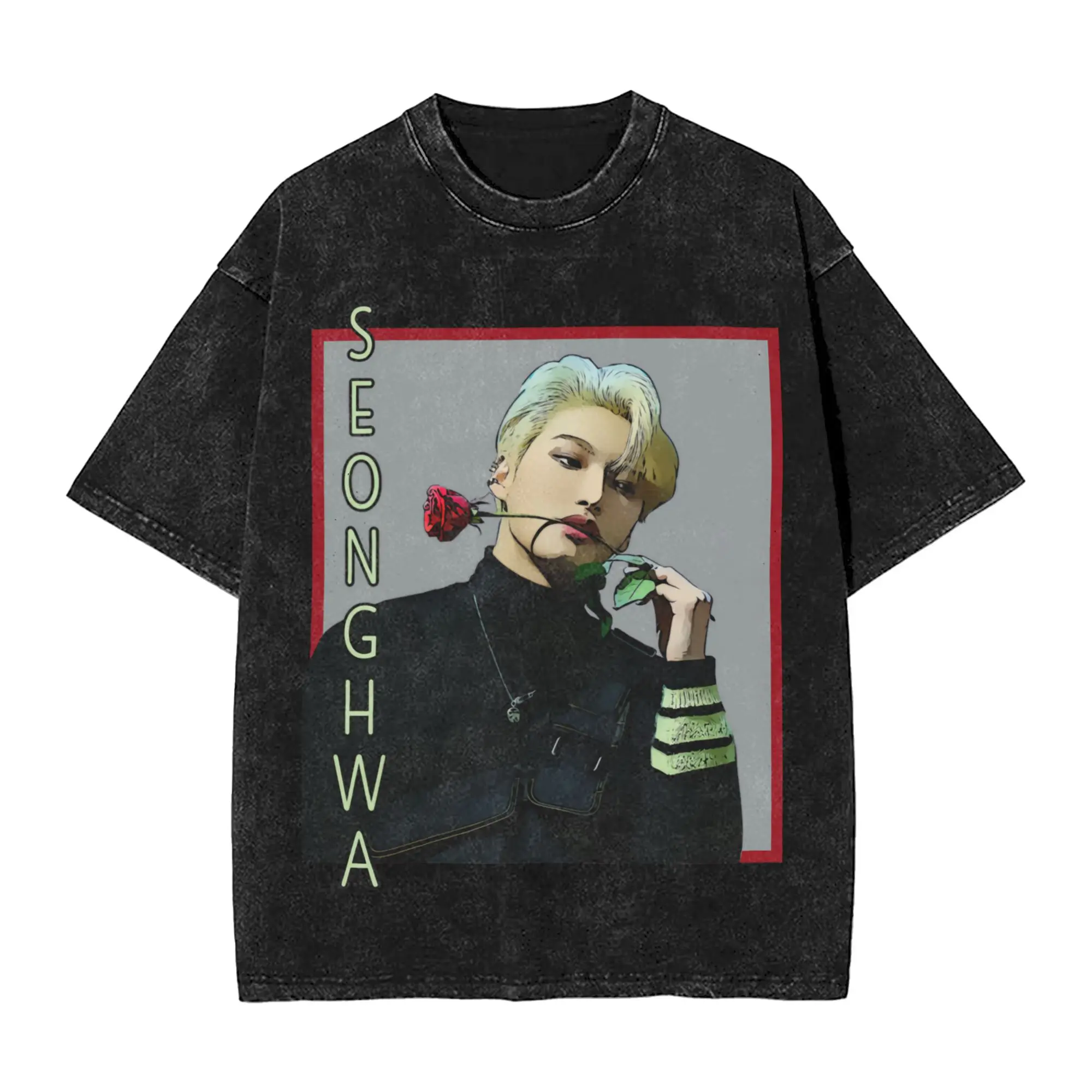 Summer Ateez Seonghwa  Washed Shirt Outfit Harajuku T-Shirts  Men Women Tees