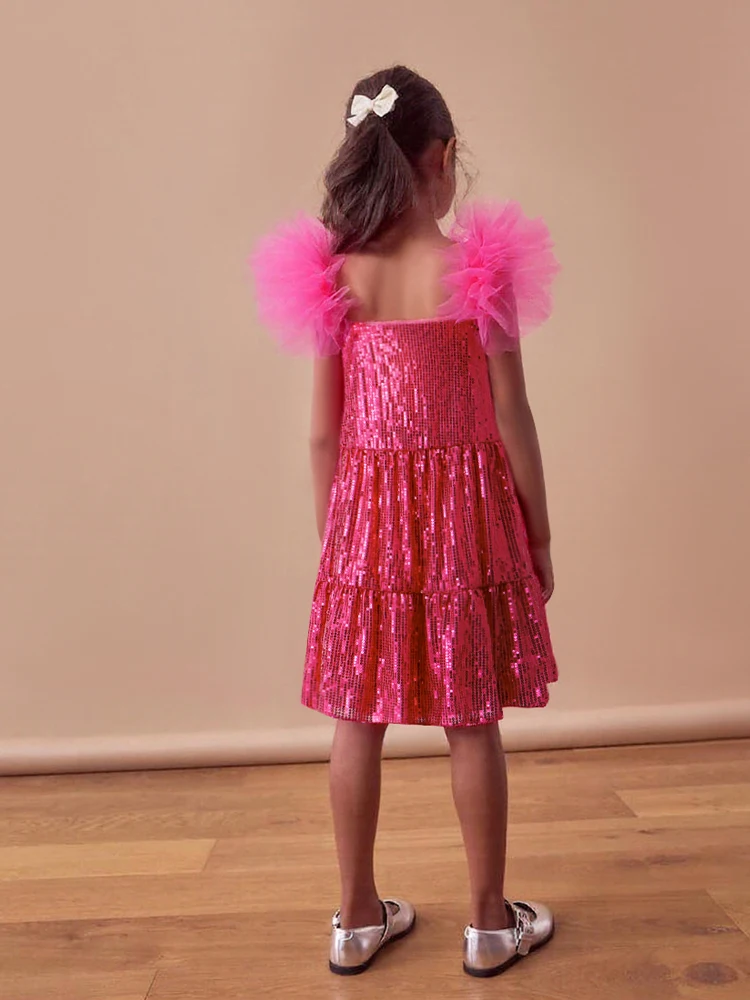 Luxuriöses Pailletten-Mädchenkleid, Elegantes und Figurbetontes Kinder-Bühnenkleid, Hochzeits-Blumenmädchenkleid, Luxuriöses Pailletten-Feder-Kleid, Edles Formelles Prinzessinnenkleid