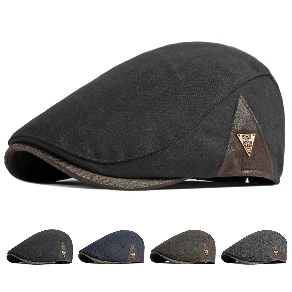 Herren Newsboy Caps mit seitlichem Dreieck-Label, britische Malerhüte, Frühlings- und Herbst-Flatcaps, Hip-Hop-Baskenmützen