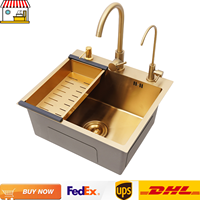 Gold Kitchen Washing Sink Set w/ Rotating Faucet,Draining Basket,Soap Dispenser| 50*45*20cm Stainless Steel Basin Sink