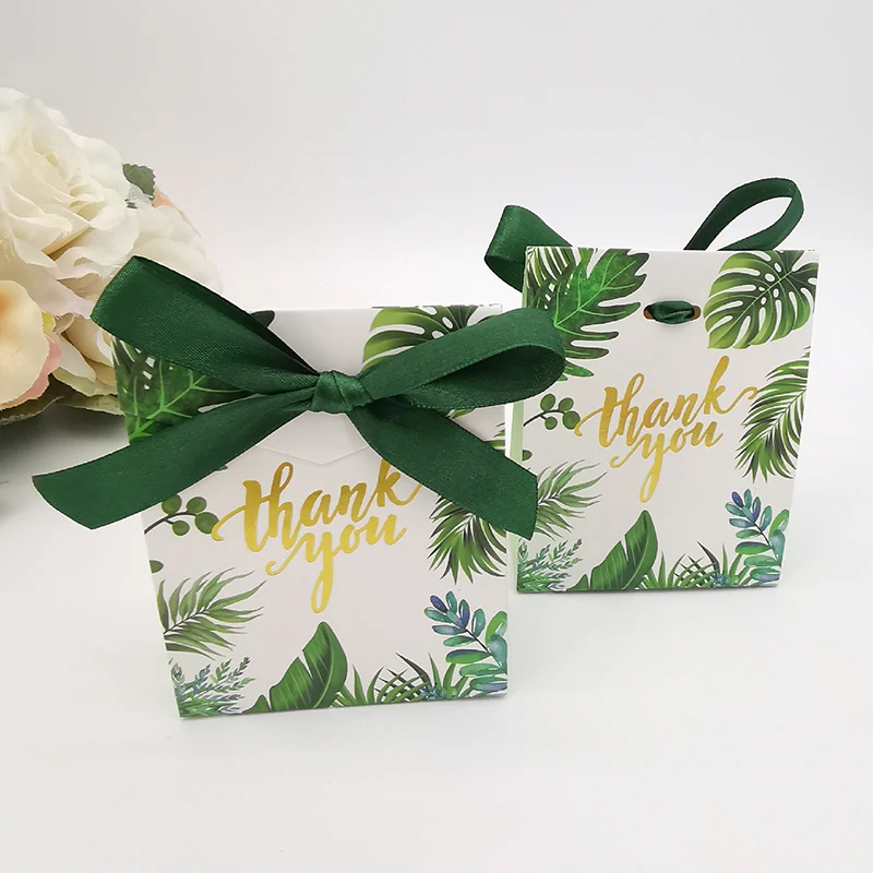 50Pcs Forest Box and Ribbon Wedding Candy Box as a Gift for Gratitude Guests Gold Font Wedding Decoration Luxury Gift Box