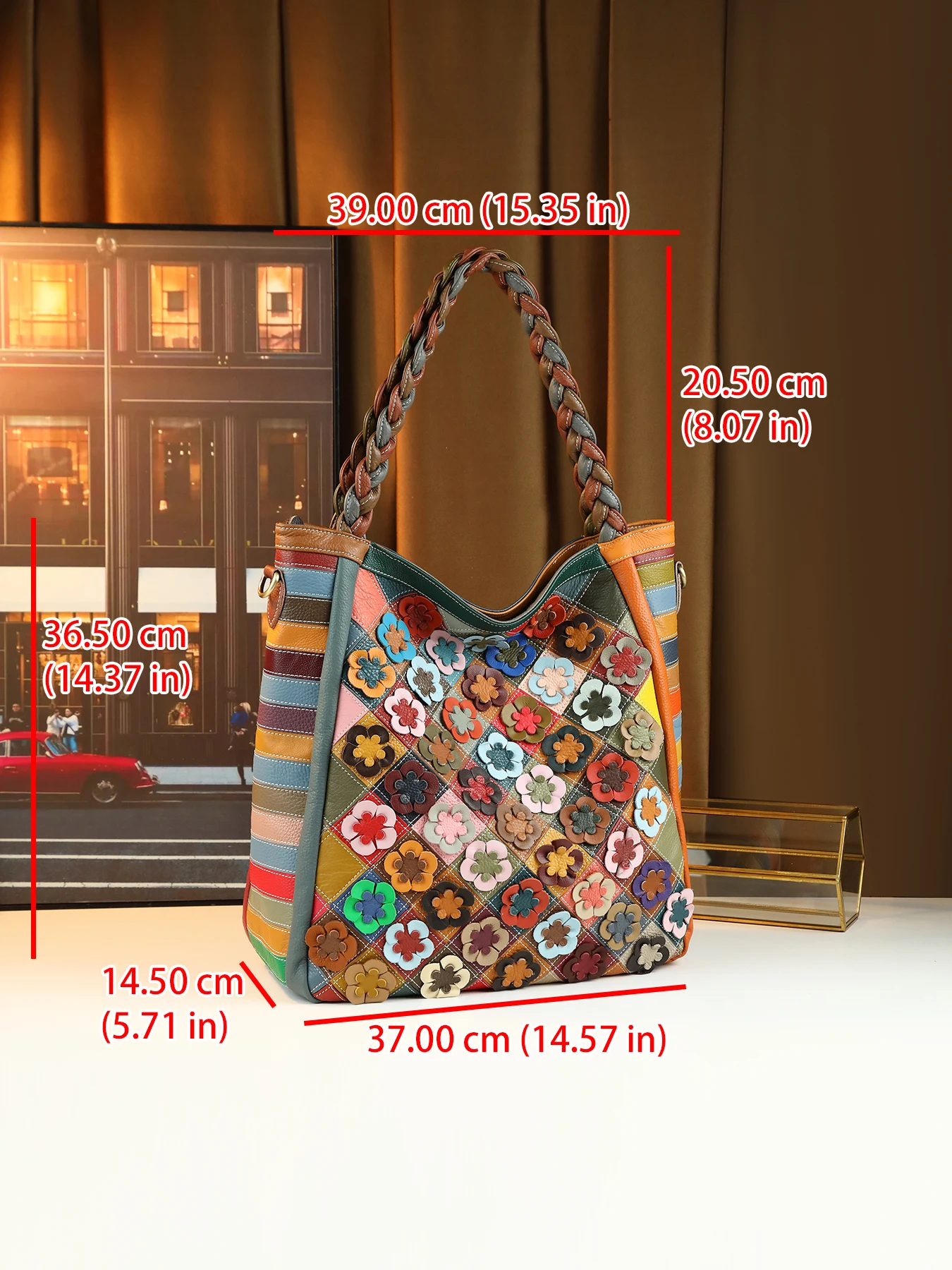 Cross-border new hand-woven retro leather large-capacity handbag block decal design tote bag