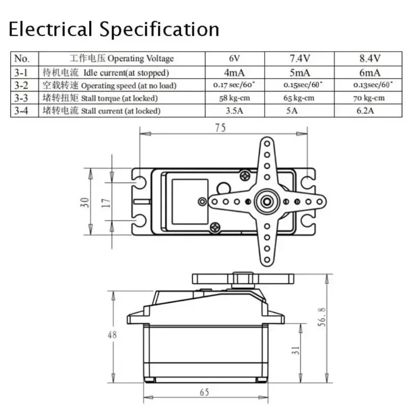 for RC Robot Car 1/6 Axial SCX6 1/5 Redcat HPI High Torque Waterproof 60Kg 180° DS5160 Metal Gear Digital Servo