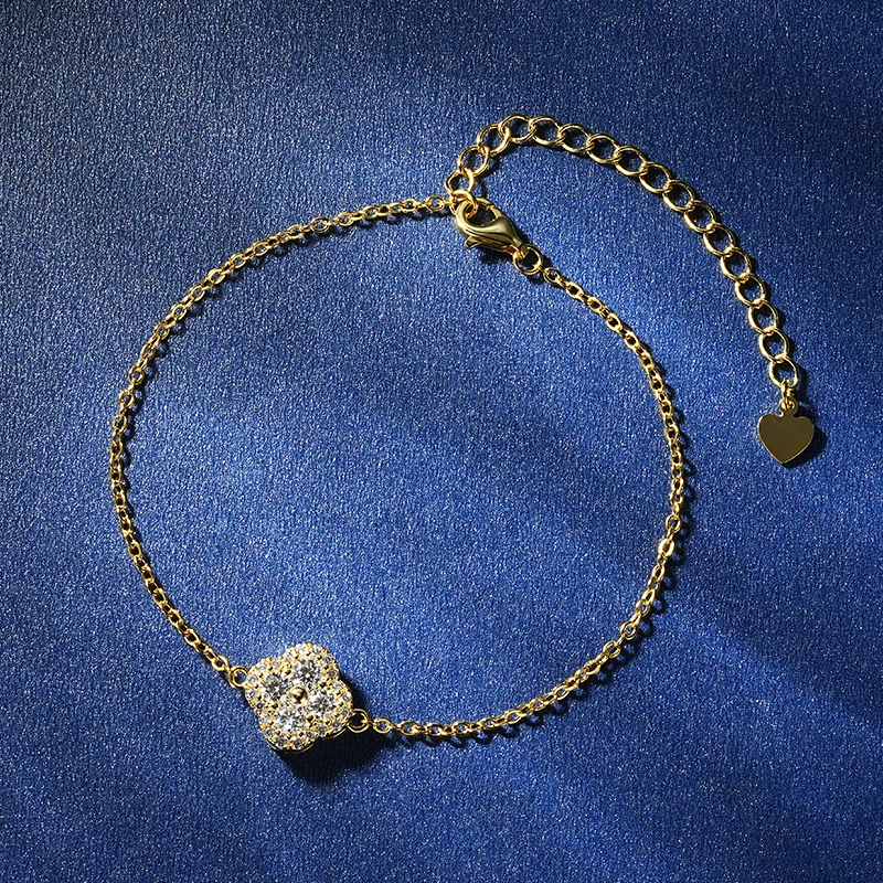 Rrjzz Zertifizierter Runder Schliff D-Farbe Moissanit VVS1 Labor-Imitationsdiamant Kleeblatt-Armband Glücksbringer Vierblättriges Armband für Frauen – Detail 10