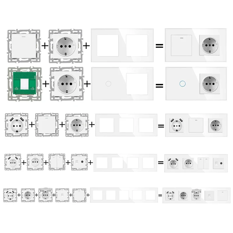 wall-mounted module diy German socket usb Cat6 computer TV tempered glass panel socket switch button function combination