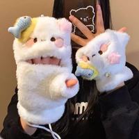 Cute Cat Cartoon Plush Gloves Warm Cold Student Gloves Women Winter Flap Soft Velvet Thickened Glove Girl Decor