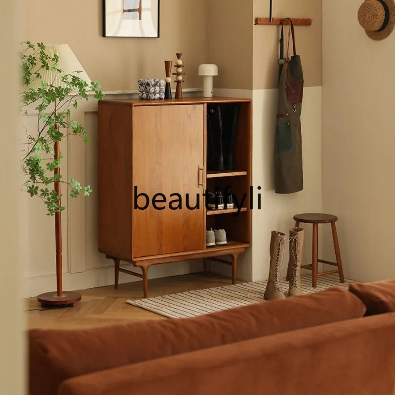 

Japanese Style Entrance Shoe Cabinet Small Apartment Doorway Household Drawer Double Door Cherry Wood Black Walnut Solid Wood