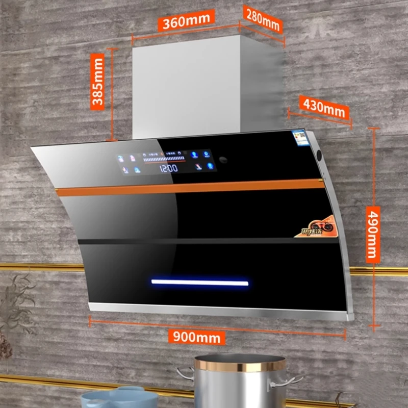 Chimney Range Hoods Smart Home Kitchen Extractor Wall-Mounted LED Vented Glass Panel AI Voice Control Dual Copper Motors