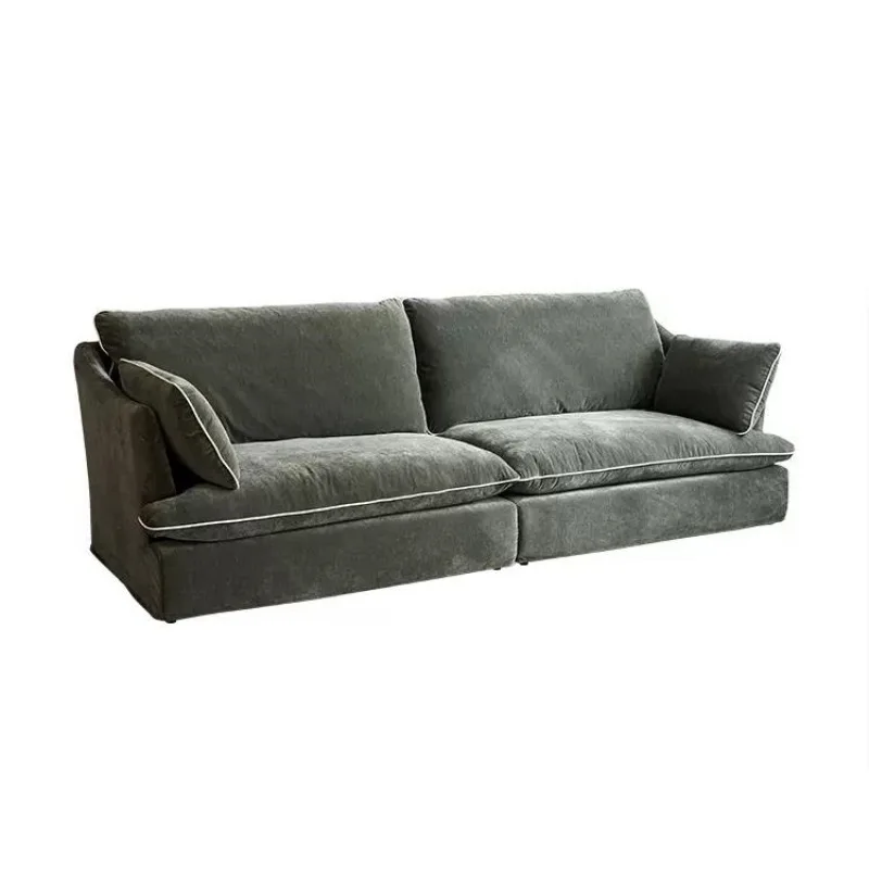 

Nordic modern simple wind chenille sofa living room dark green large sitting deep multi-person down fabric sofa