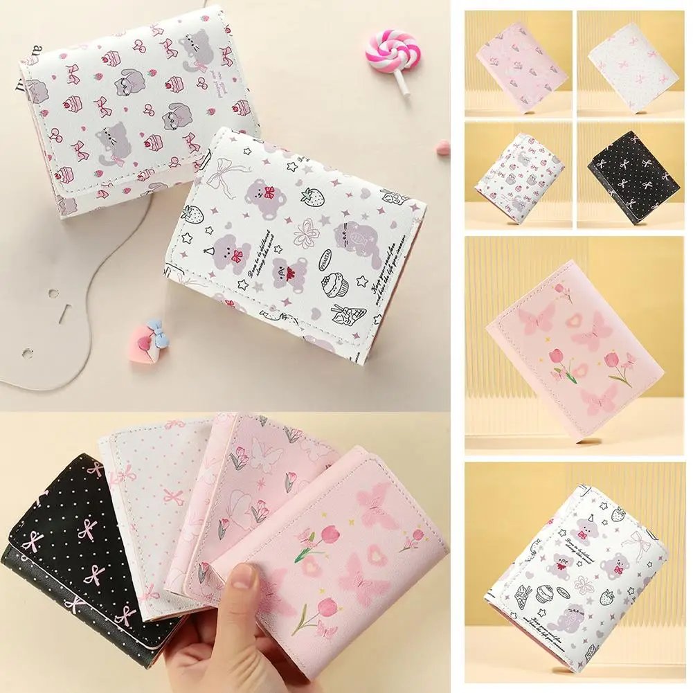 

Cute -fold Wallet Large Capacity Multiple Female Folding Bag Student Purse Wallet Coin Slots Multi-function Id M9i0