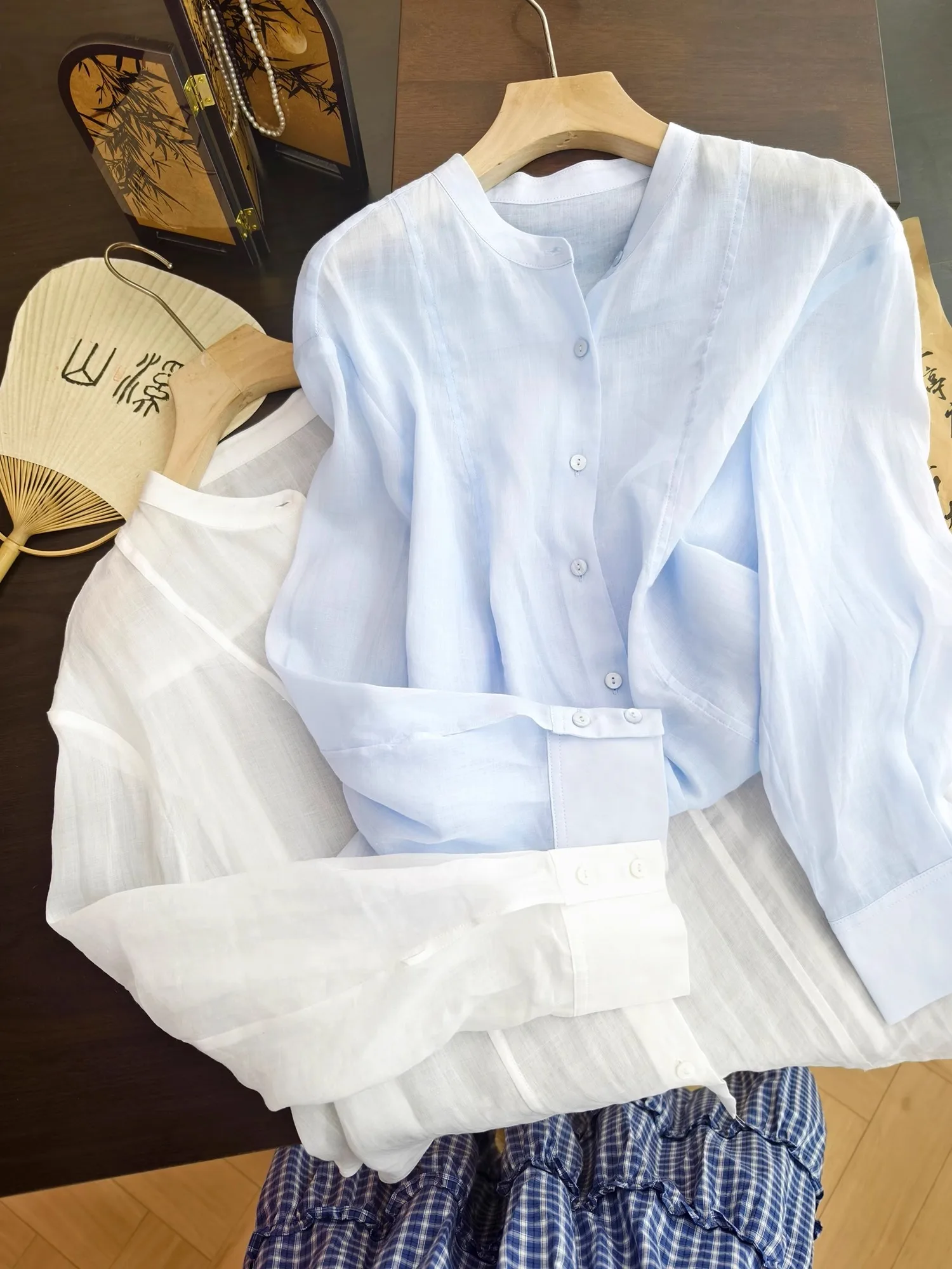 

ijing Mountain Sea Series Women's Long Sve Sun Protection irt 00 Fine Hemp Lightweight Breathable Pure Color Loose Fit