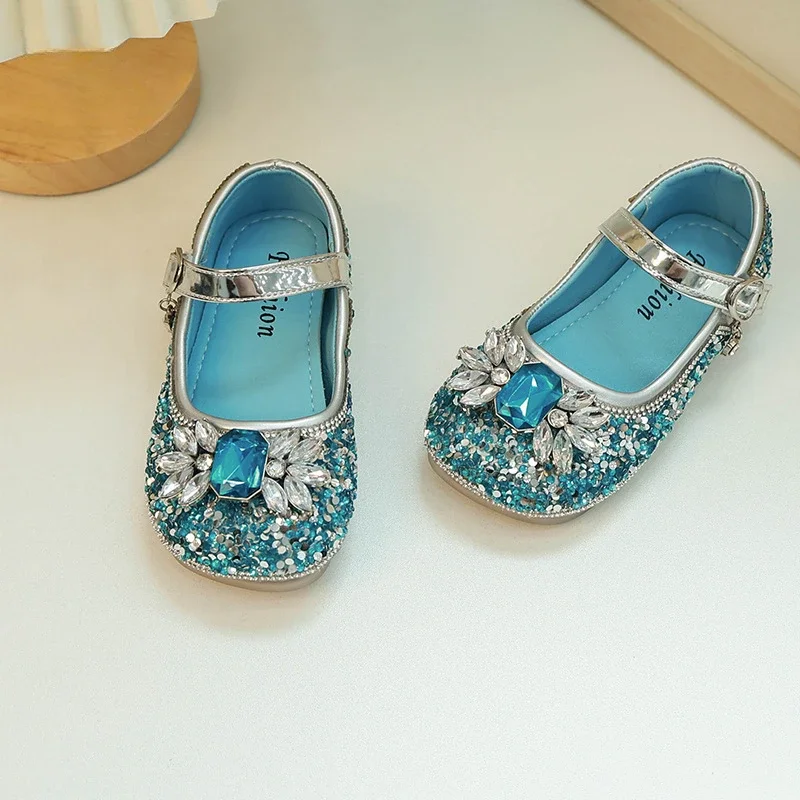 Little Girl Leather Shoes Spring Autumn Luxury Rhinestone Children\'s Flats Fashion Sequins Kids Causal Princess Ballet Shoes