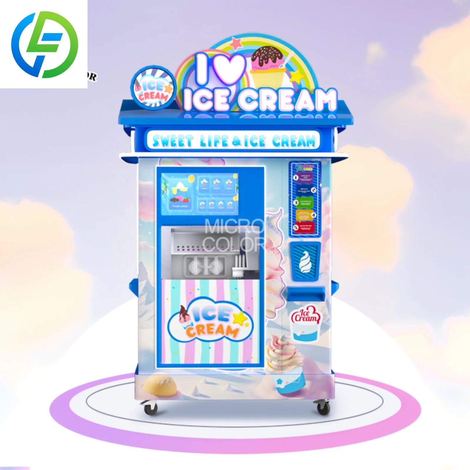 High Productivity 15s Multi Flavor Ice Cream Maker Customized Touch Screen Automatic Fruit Flavor Softy Vending Machine with SDK