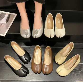 Tabi ninja sapatos mulher microfibra couro confortável apartamentos split toe chinelos de fundo macio mocassins breves senhoras trotter mocassins 2024