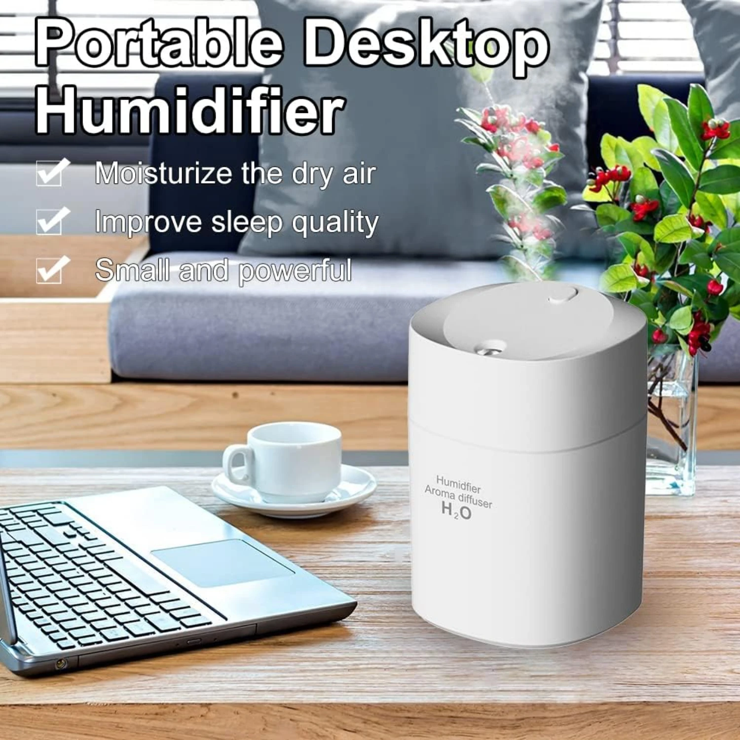 เครื่องทําความชื้นตั้งโต๊ะส่วนบุคคล Mini USB ขนาดเล็กและพกพาได้ Super Quiet พร้อมไฟกลางคืน LED - เหมาะสําหรับรถยนต์ ห้องสํานักงาน ห้องนอน