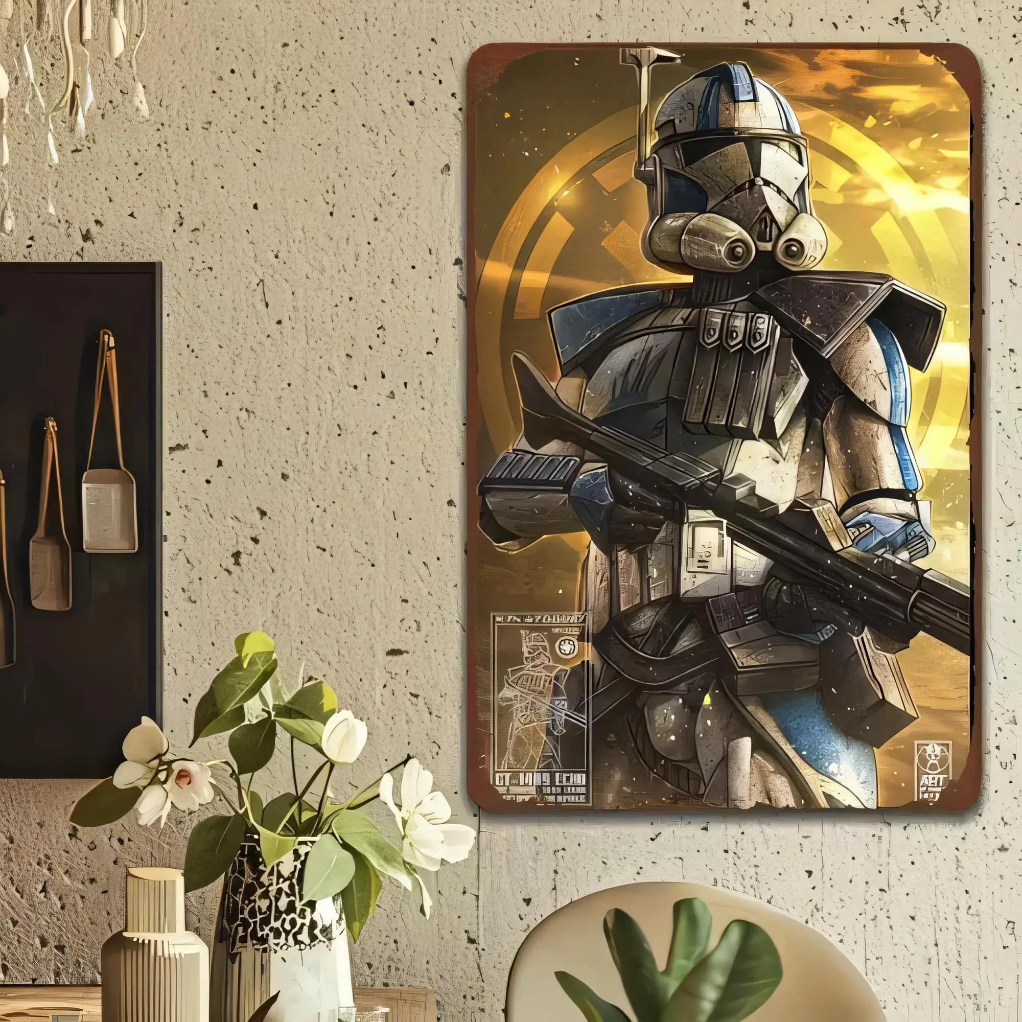 Blechschild, Weltraum-Soldatenhelm-Poster Wanddekoration, Retro-Metallschild für Männerhöhle Garage Bar Zuhause, Sci-Fi-Kunstwerk, Vintage
