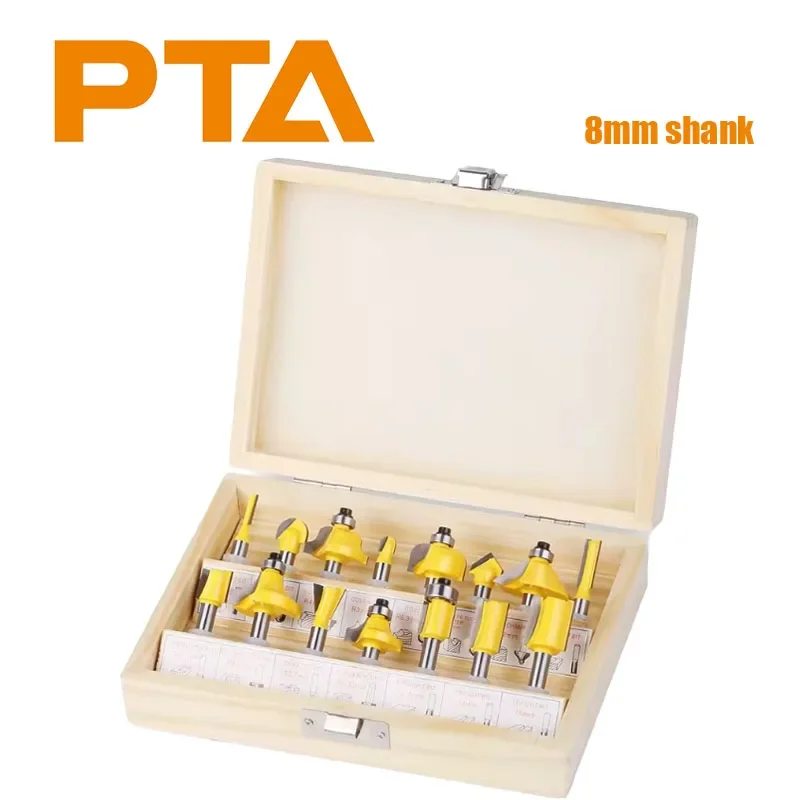 

15PCS 8mm Shank Router Bit Set Yellow Trimming Straight Beading Milling Cutter Carbide Cutting Woodworking Tools For Wood