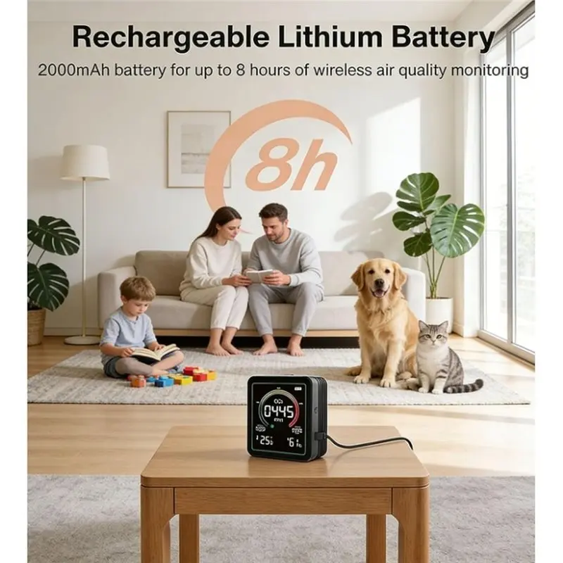 ABWR-For CO2 Detector 5-In-1 Air Quality Monitor Indoor, Portable Real-Time For CO2 Temperature Humidity HCHO TVOC
