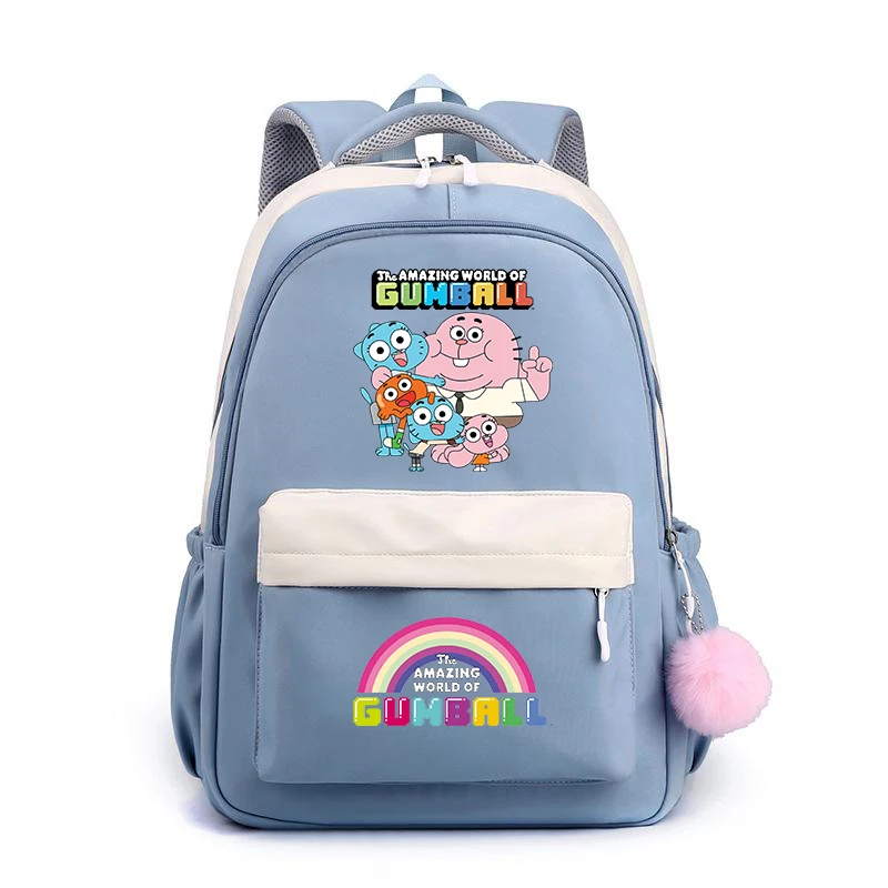 

New The Amazing World of Gumball Backpack Cartoon Bookbag Boys Girls Schoolbag Primary Students Nylon Bagpack Travel Mochlia