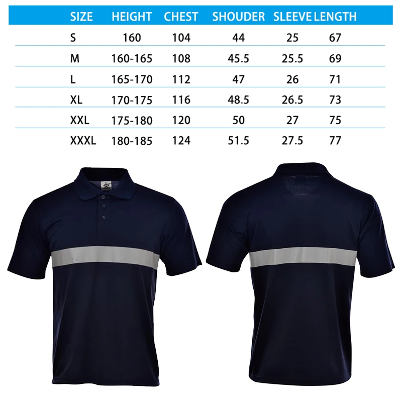 Logo Custom Navy Blue Safety Reflective Polo Shirt Buttons Front Breathable Summer Work Shirt Quick Dry T Shirt