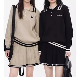 High Quality Golf Suits Women Golf Wear 2024 Autumn New Two Piece Set Fashion Knit Polo Shirt Golf Skirt Women Golf Clothes여성골프복