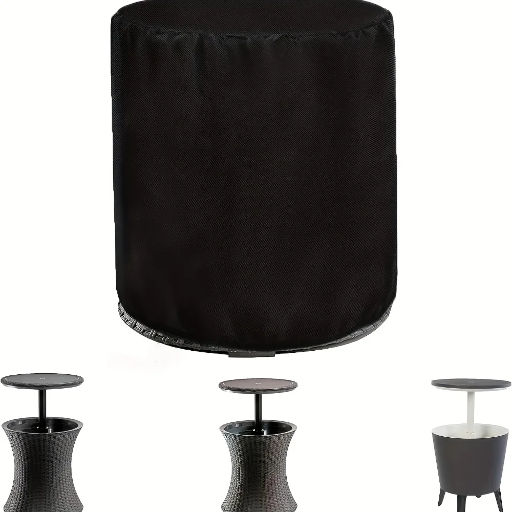 Outdoor Round Table Cover Heavy-Duty Black, Adjustable Pull-String Fits Patio Poolside Coolers & Bar Tables